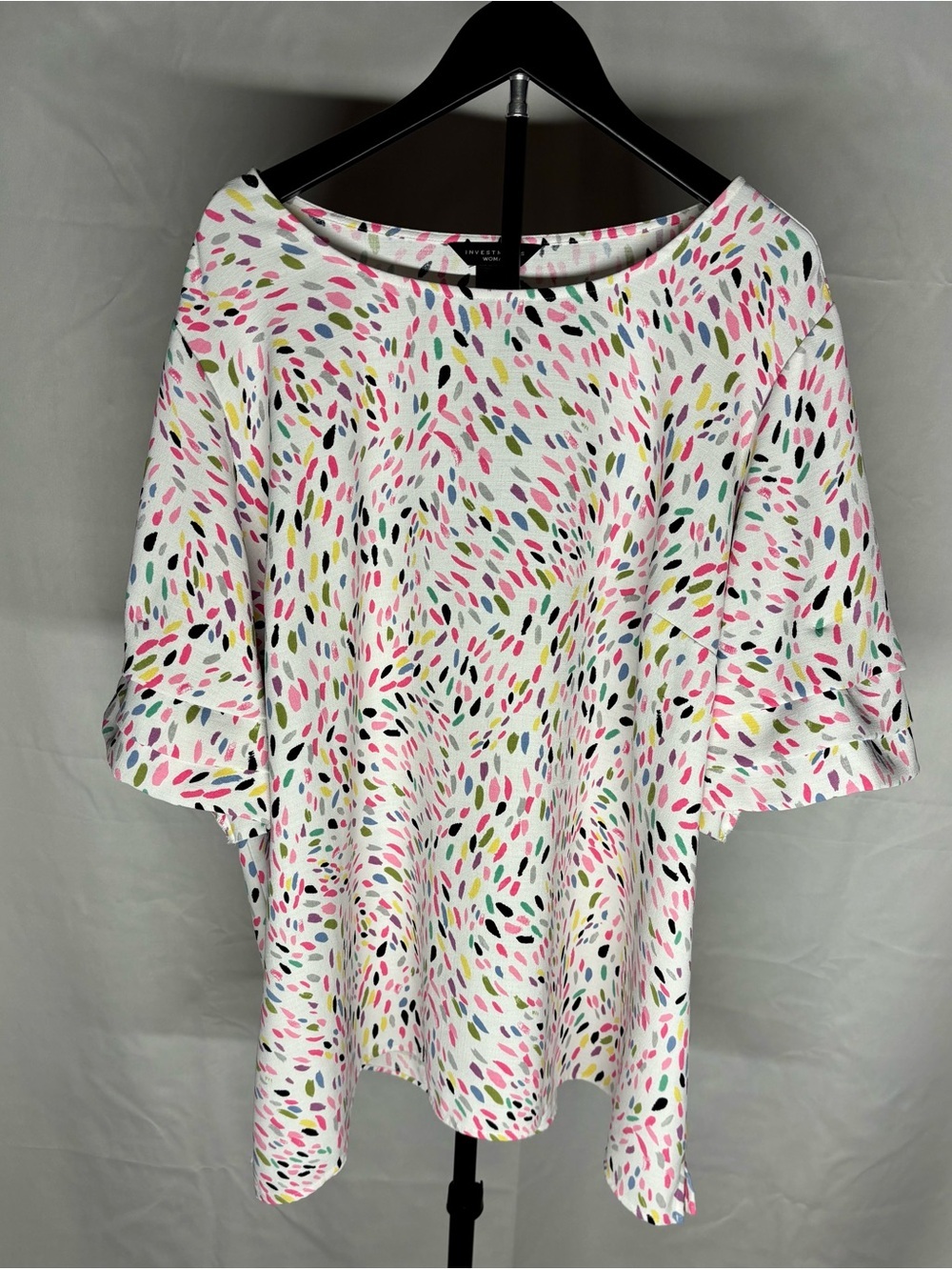 Investments White blouse plus size with Multicolor Confetti Dot Print